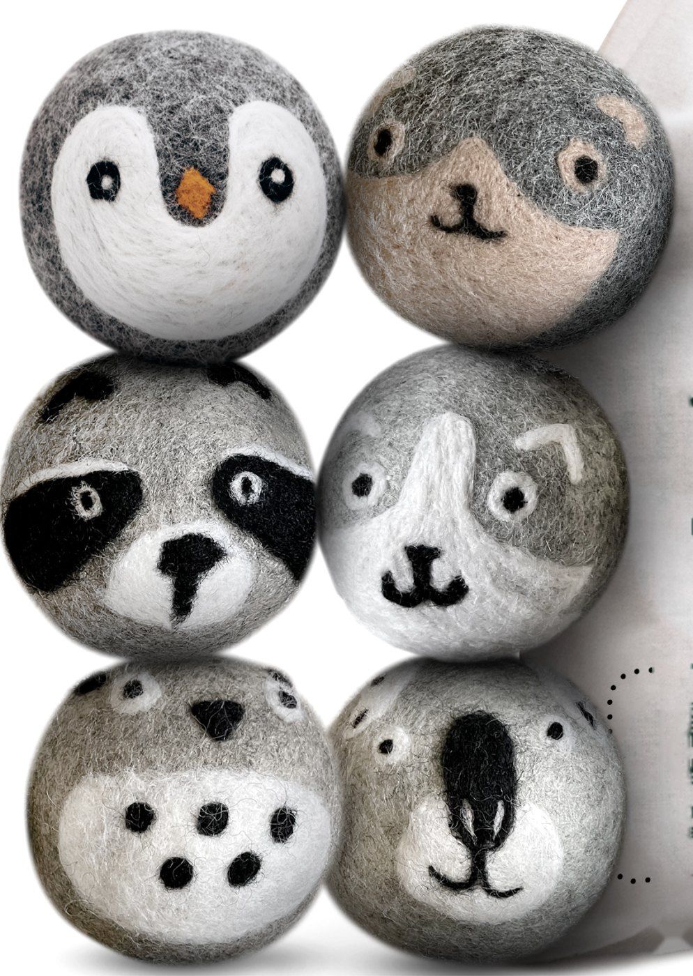 Penguin & Friends: a set of six hand-felted wool dryer balls