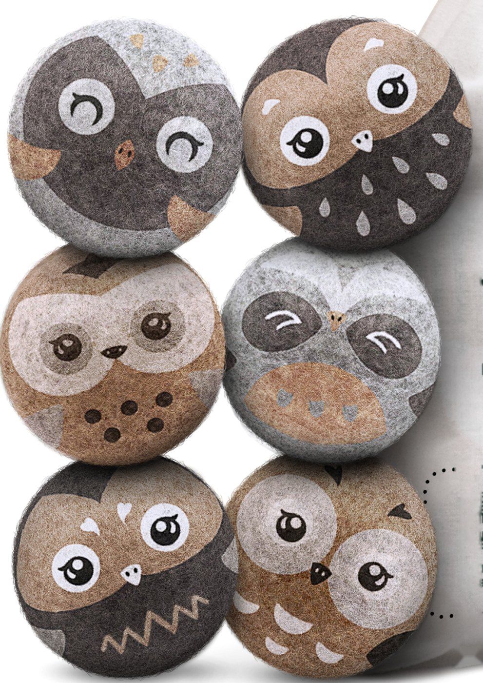 Owl & Friends: a set of six hand-felted wool dryer balls