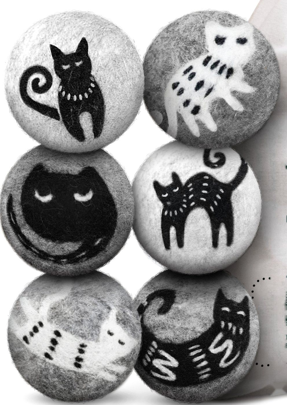 Kitty & Friends: a set of six hand-felted wool dryer balls