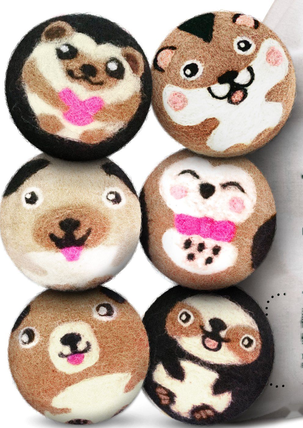 Hamster & Friends: a set of six hand-felted wool dryer balls
