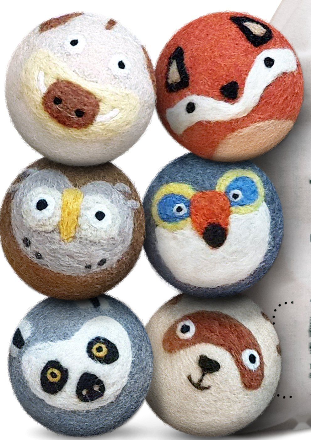 Fox & Friends: a set of six hand-felted wool dryer balls