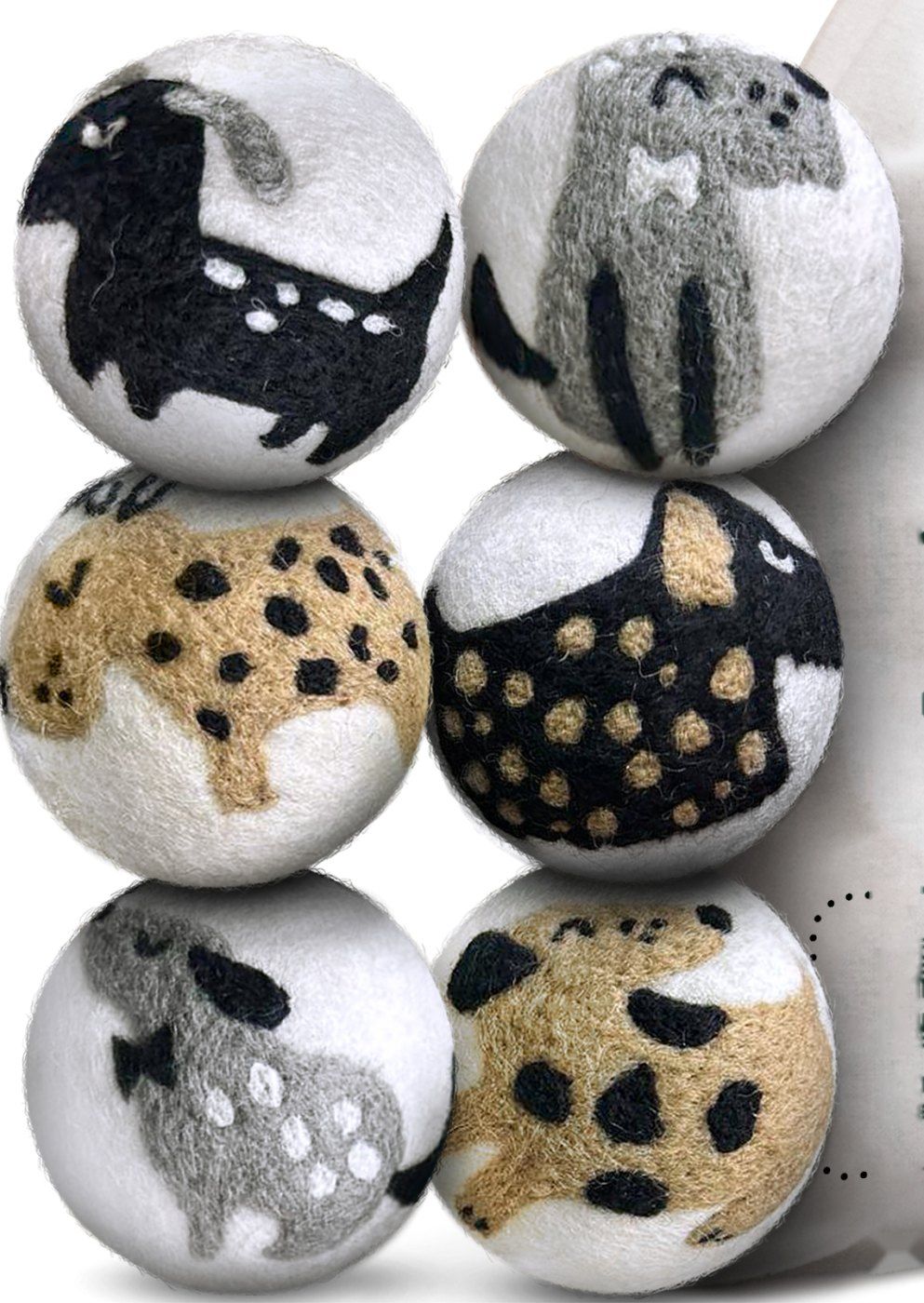 Puppy & Friends: a set of six hand-felted wool dryer balls