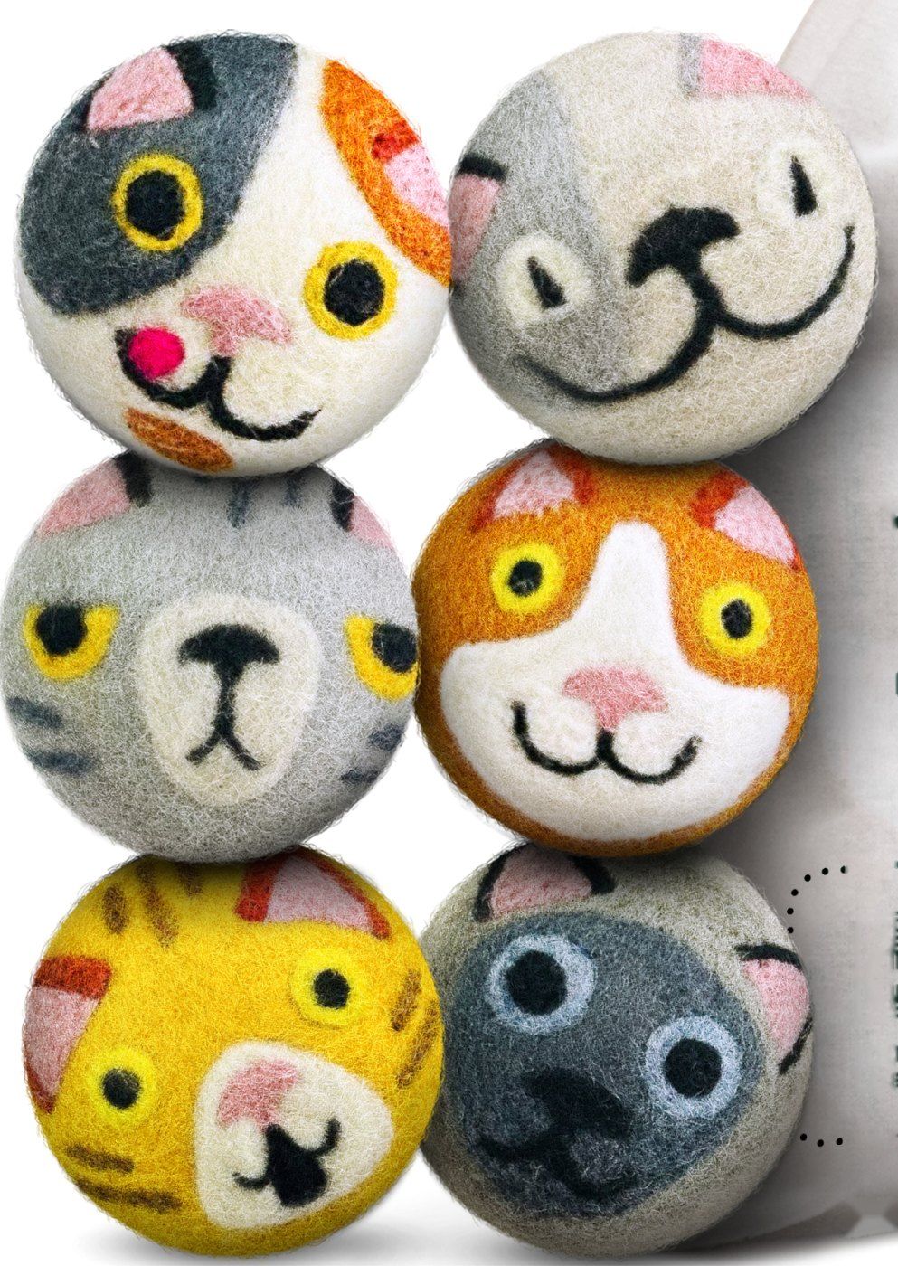 Whimsicat & Friends: a set of six hand-felted wool dryer balls